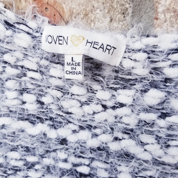 Woven Heart Super Soft Gray/ White Marled Eyelash Open Cardigan Sweater LARGE - Picture 6 of 8